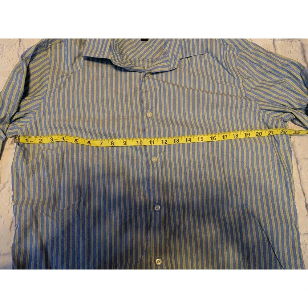 Banana Republic Shirt Mens Large Blue & Green Striped Fitted Button